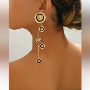 Gold and Black Dangle Lion Earrings nwt
